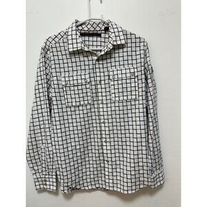 Sean John Mens Shirt White Plaid‎ Long Sleeve Button Up Casual Pockets, Size  L
